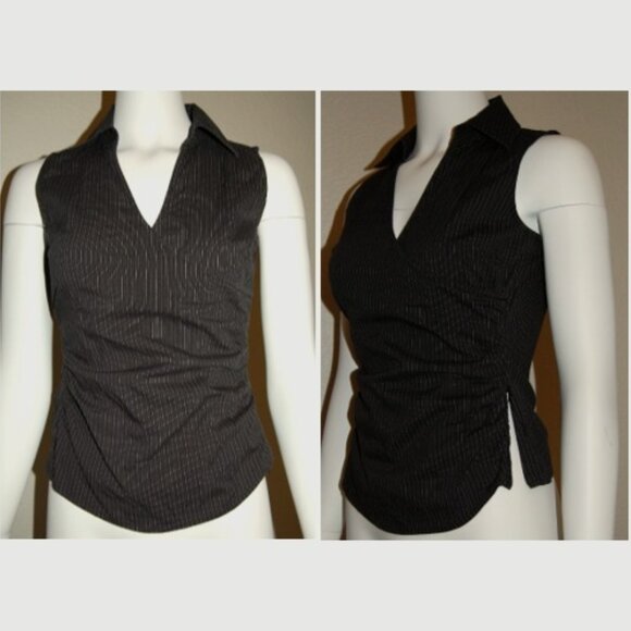 Express Women Size S, Sleeveless Collared Surplice Dress Shirt, Striped - Picture 12 of 13